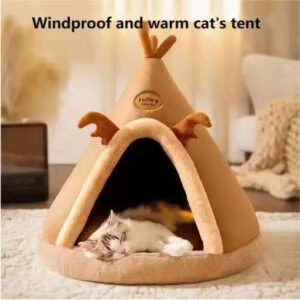 Cat House Bed Cat Nest Puppy Teepee Dog Tent with Cushion for Cats Kitten Small Dogs Puppies Pet Winter Warm Plush Enclosed Bed·