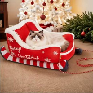 Christmas Dog Bed Sled Cat Hammock with Anti-slip bottom Washable Dog Sofa Bed Nest for Small Medium Cats Dogs Christmas Decora