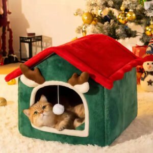 Christmas Cat Nest Dog House Pet Warm Soft Plush Multifunctional Dog Bed Thickened Closed Design Removable Cat House Pet Product