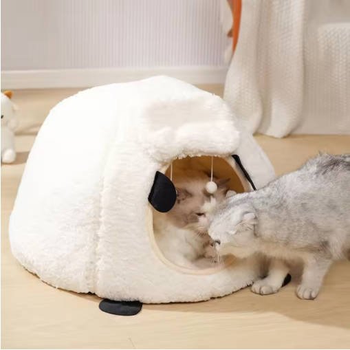 BOOTEELY Winter Warm Sheep Shape Cat Villa Semi-Closed Three-Dimensional Cat House Four Seasons Universal Cat Bed - Image 3
