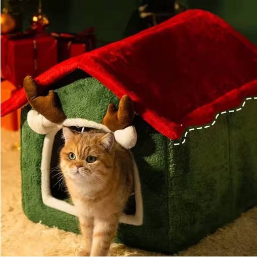 Christmas Cat Nest Dog House Pet Warm Soft Plush Multifunctional Dog Bed Thickened Closed Design Removable Cat House Pet Product - Image 3