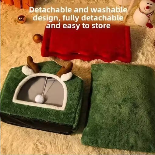 Christmas Cat Nest Dog House Pet Warm Soft Plush Multifunctional Dog Bed Thickened Closed Design Removable Cat House Pet Product - Image 6